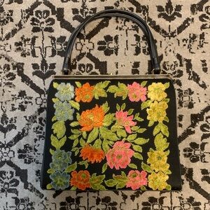 Floral Embroidered Black Handbag
